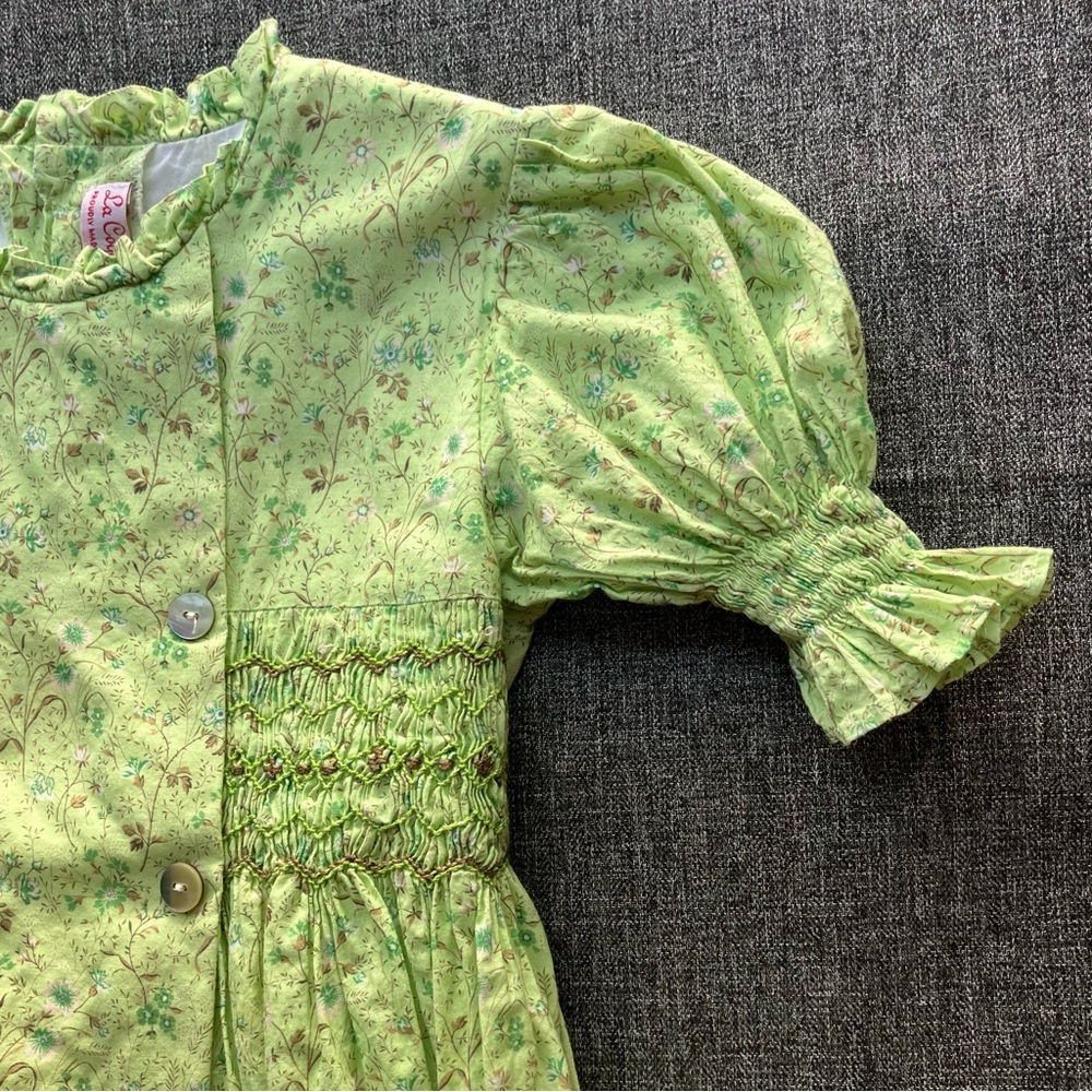 F487 La Coqueta Green Floral Carla Dress Hand Smocked Girls 6 6Y - Picture 5 of 13